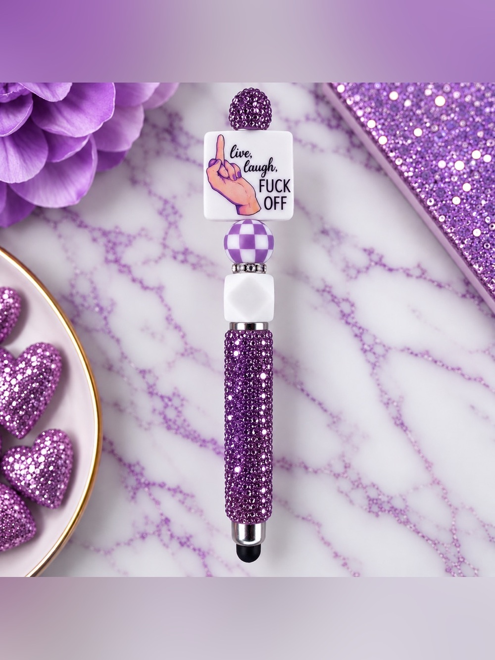 Live, Laugh, F💜ck Off Purple Rhinestone Stylus & Pen